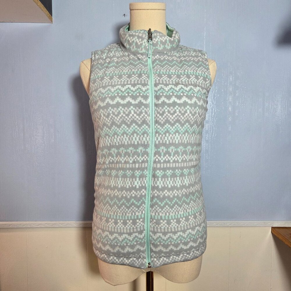 Columbia Medium Light Green Reversible Fleece Softshell Winter Fall Vest (Flaw)